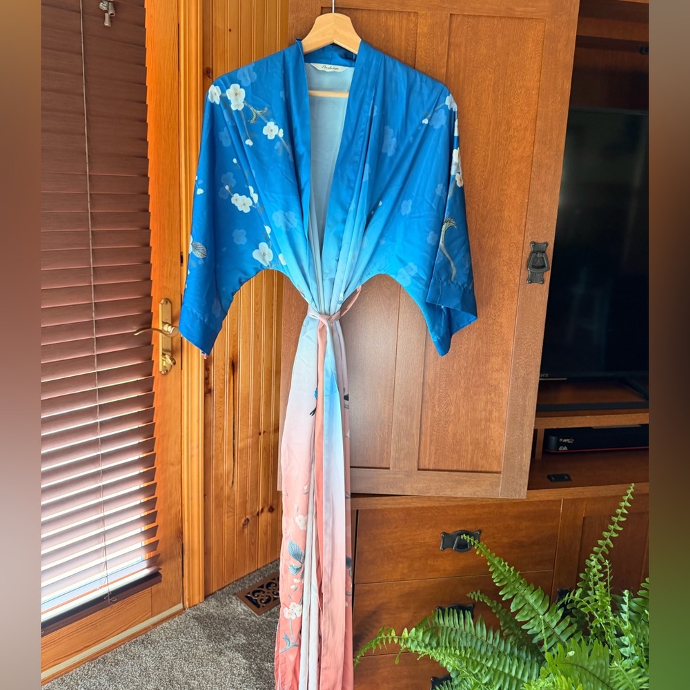Prodesign Floral Asian Kimono Robe Blue Pink One Size